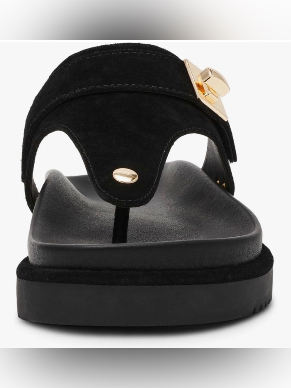 New Steve Madden Black Suede Toe-Post Sandals with Gold Hardware - Picture 5 of 10